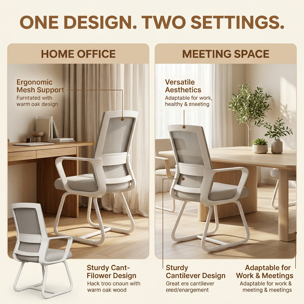 Modern Mesh Office Chair with Loop Armrests – White & Gray