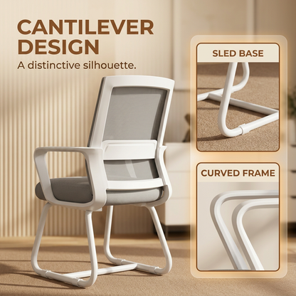 Modern Mesh Office Chair with Loop Armrests – White & Gray