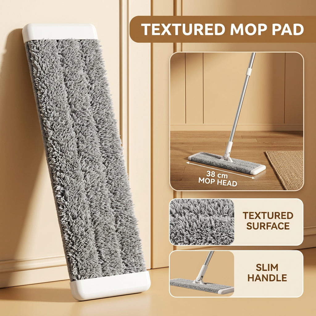 3-Piece Cleaning Set with Flat Mop, Broom & Long-Handled Dustpan