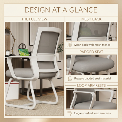 Modern Mesh Office Chair with Loop Armrests – White & Gray