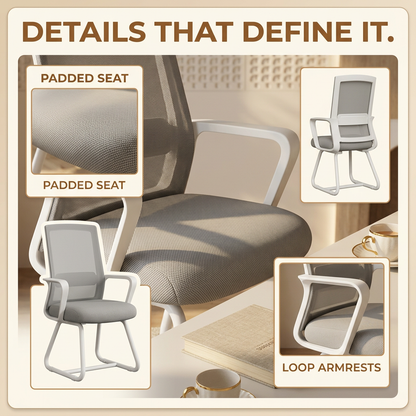Modern Mesh Office Chair with Loop Armrests – White & Gray