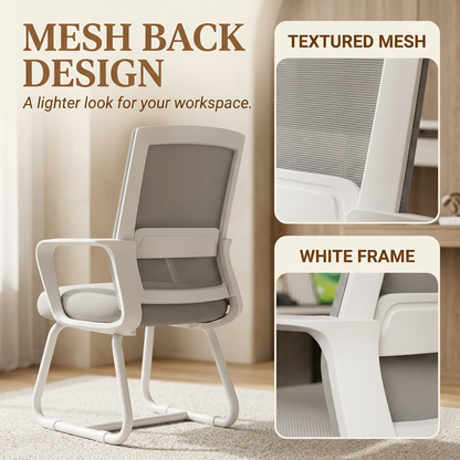 Modern Mesh Office Chair with Loop Armrests – White & Gray