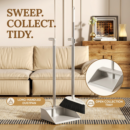 3-Piece Cleaning Set with Flat Mop, Broom & Long-Handled Dustpan